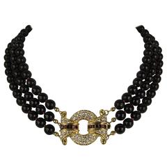 Vintage 1980s Nolan Miller 3 Strand Crystal Necklace 10