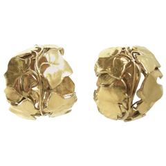 Vintage Signed Torrente Paris Gold Leaf Earrings