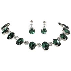 Vintage 1960’s Faux Emerald & Rhinestone Necklace Set