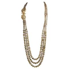 Robert Sorrell Three Strand Beaded Crystal Snake Necklace