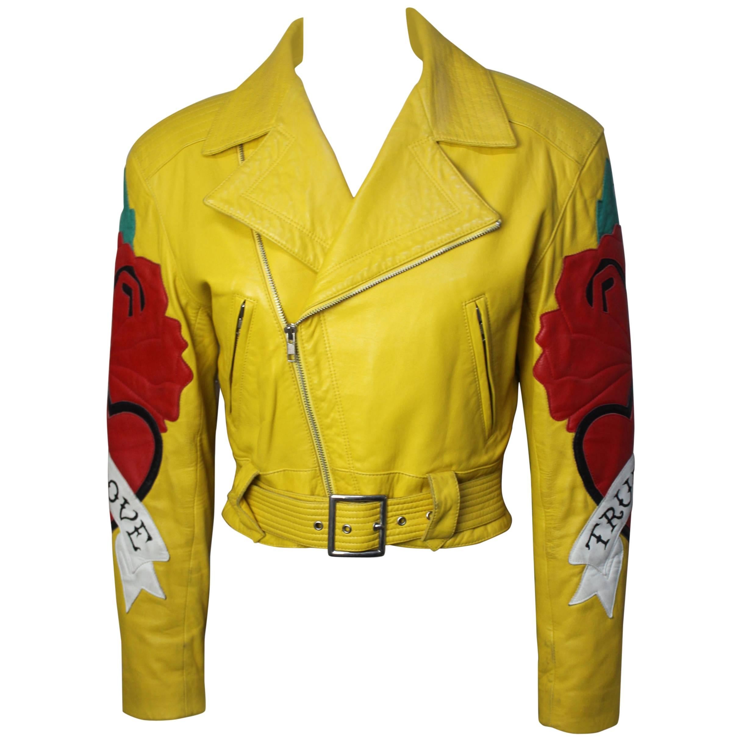 1980s Michael Hoban North Beach Leather Yellow Moto Jacket, True Love Collection