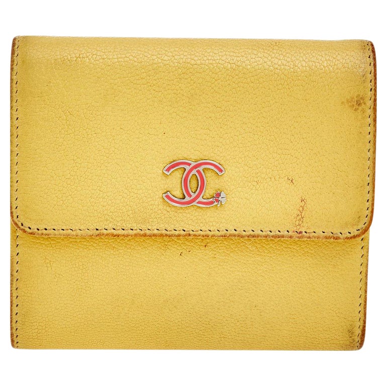Chanel Yellow Leather Trifold Wallet For Sale at 1stDibs