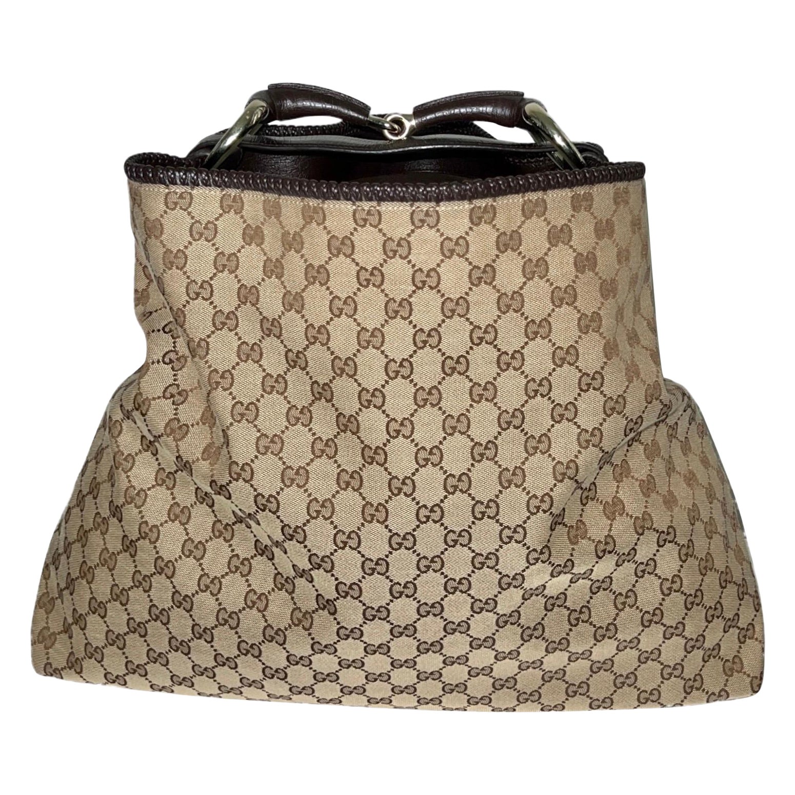 UNWORN Gucci GG Monogramm Segeltuch XL Hobo-Tasche mit Horsebit-Detail bei  1stDibs