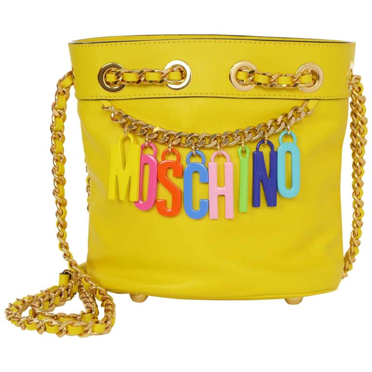 Moschino SOLD OUT Yellow Charm Bucket Crossbody Bag GHW For Sale at 1stDibs