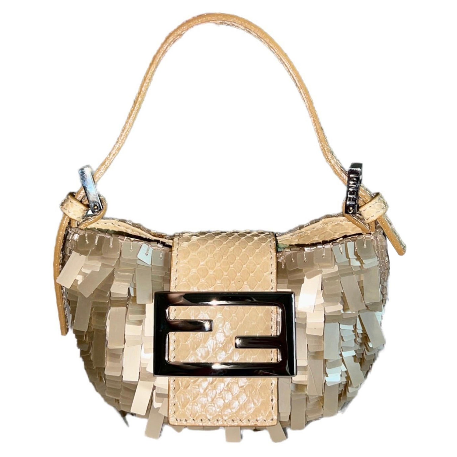 UNWORN Exotic Fendi Embroidered Sequin Micro Baguette Bag Clutch - Special  Piece For Sale at 1stDibs