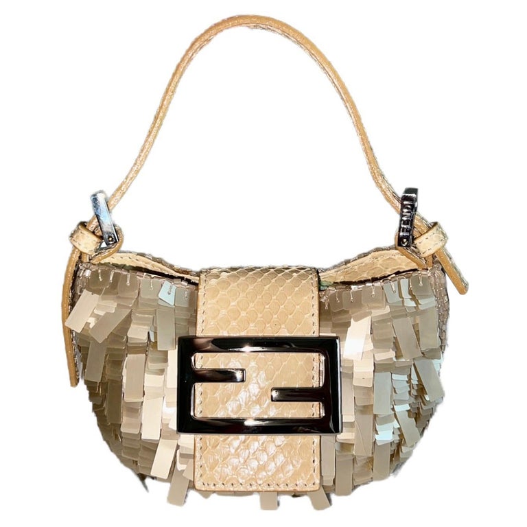 FENDI Purple Gray Sequin Python Leather Baguette Evening Shoulder Flap Bag  For Sale at 1stDibs