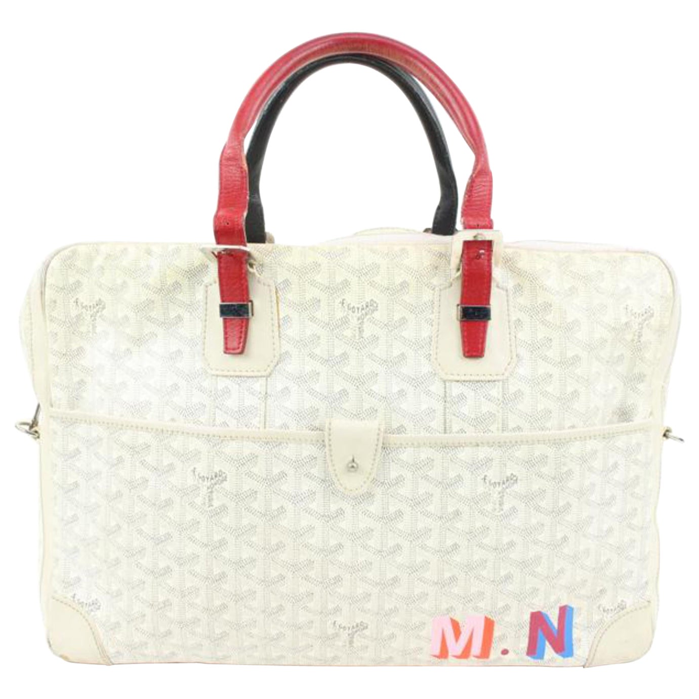 Goyard White Chevron Ambassade MM Briefcase Business Bag 12gy222s For Sale