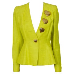 Yves Saint Laurent YSL Vintage Heart Appliques Lime Green Jacket US Size 6