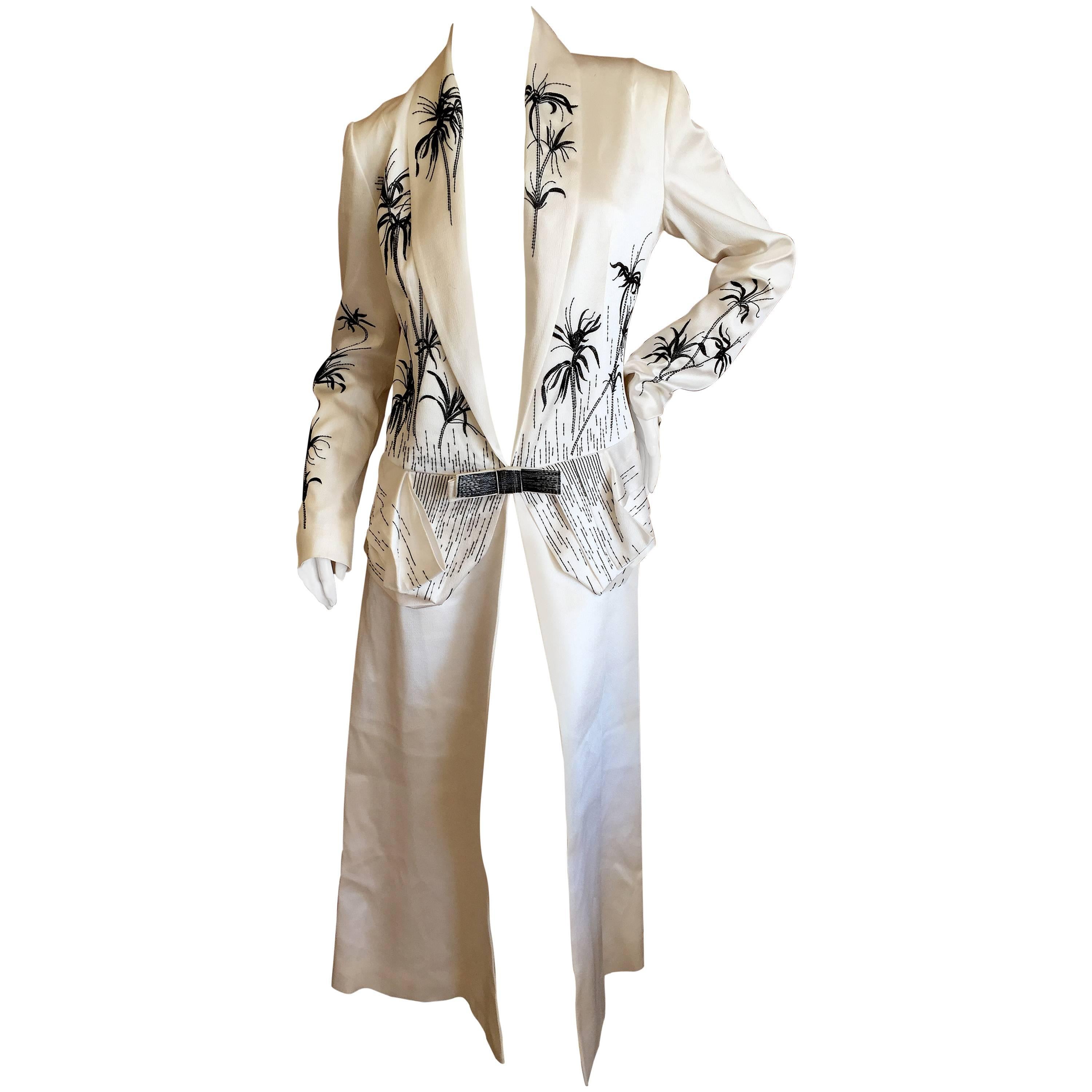 Christian Dior by Gianfranco Ferre White Hammered Silk Beaded Evening Coat For Sale