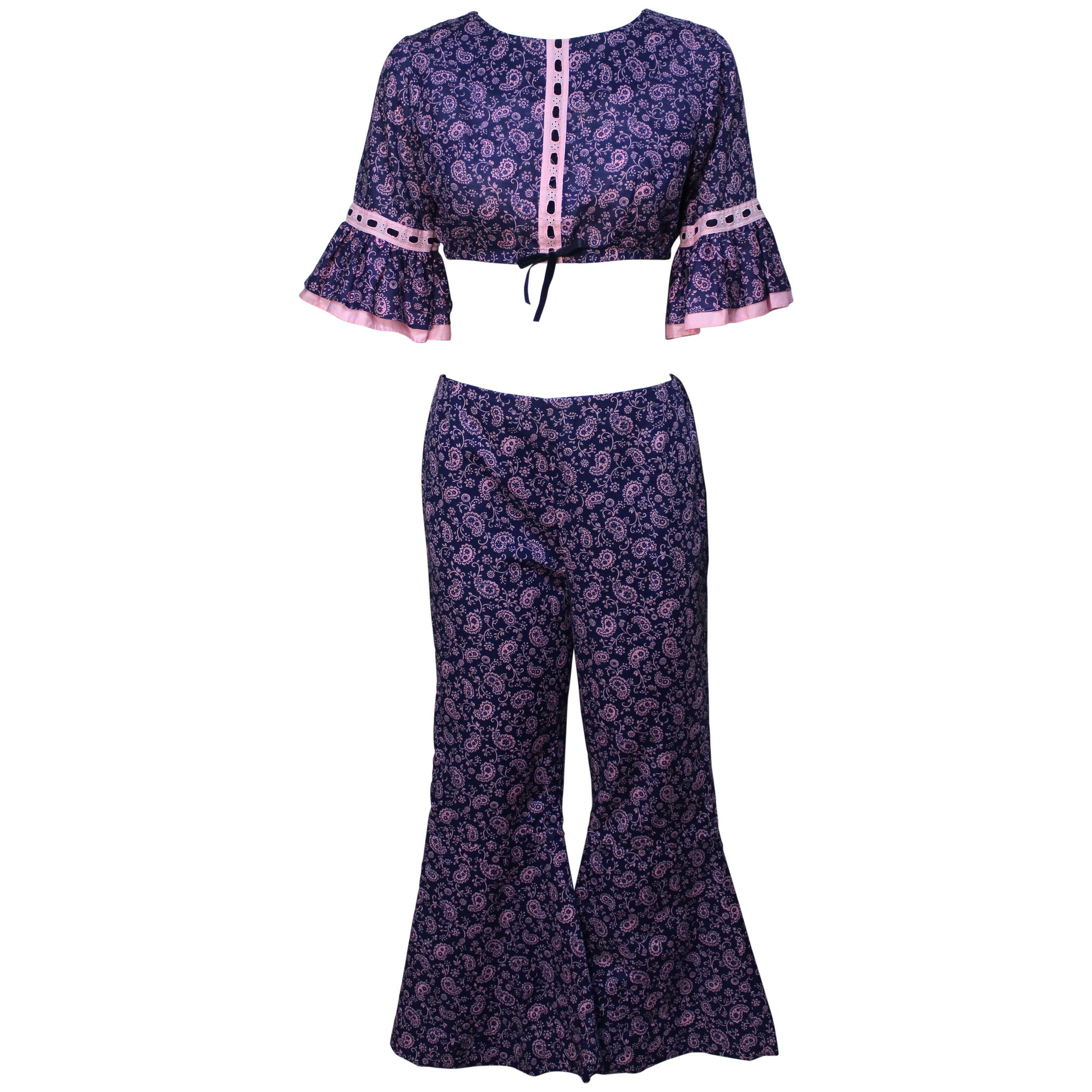 Rare 1960s Bobbie Brooks Mod 2 Piece Paisley Pant and Top Set