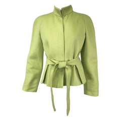 Valentino Pea Green Cashmere/Wool Tie Front Jacket 