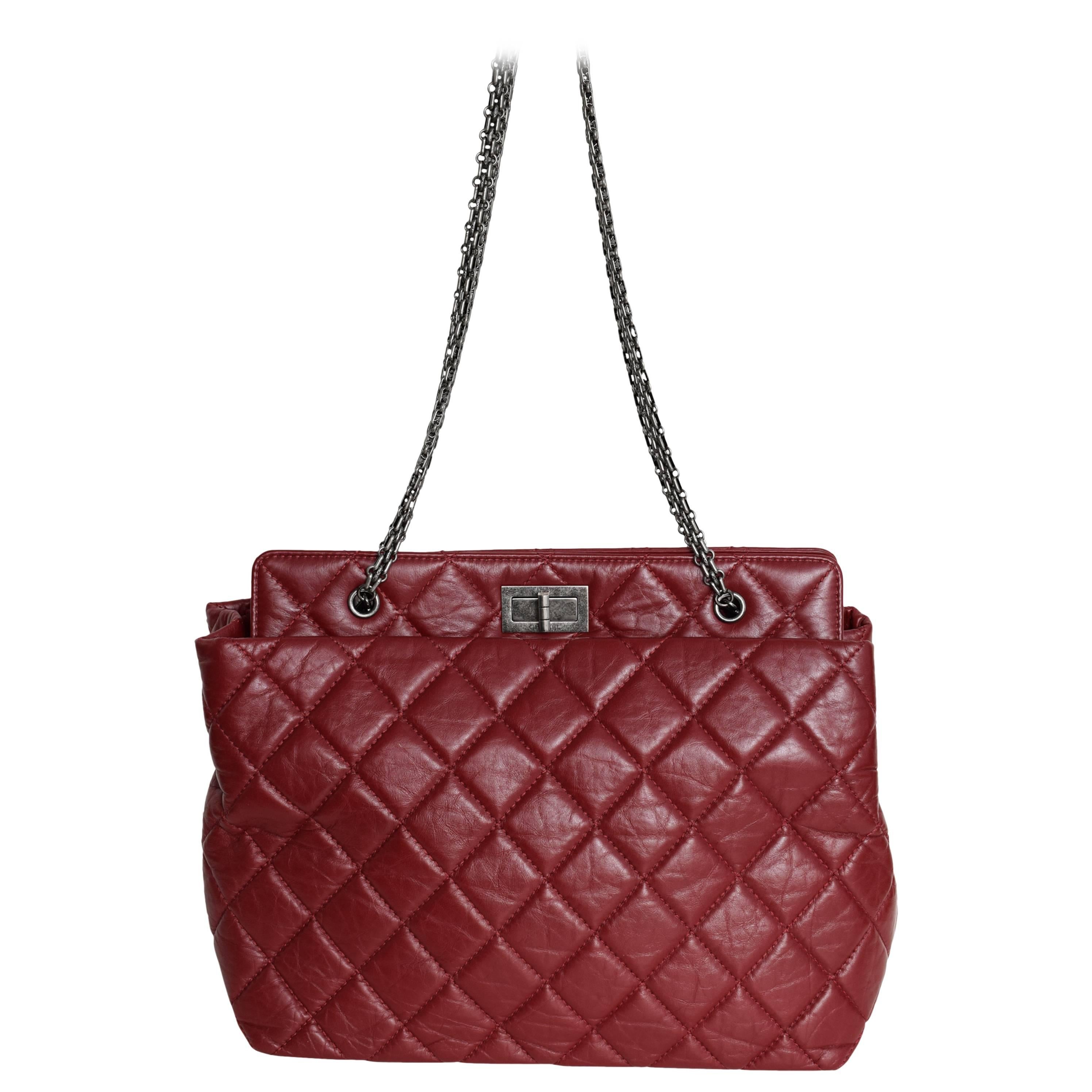 Chanel Grand Shopping Medium Tote Red w/ aged Leather bag.