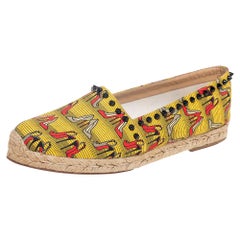 Christian Louboutin Multicolor Canvas Ares Spiked Flat Espadrilles Size 39