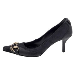 Gucci Black GG Canvas And Leather Horsebit Pumps Size 37.5