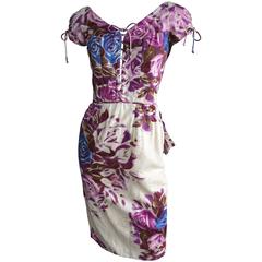 CEIL CHAPMAN Floral Print Cocktail Dress with Corset Bodice