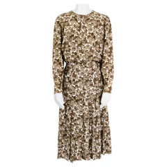 Yves Saint Laurent "rive gauche" 1970s brown floral print silk top & skirt set