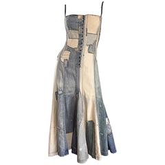 Retro Rare Ralph Lauren ' Blue Label ' 1990s Patchwork Distressed Denim Corset Dress