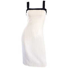 Michael Kors Collection Size 4 White and Black Textured Cotton + Silk Dress