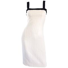 Michael Kors Collection White and Black Textured Cotton + Silk Signature Dress 5