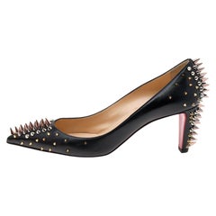 Christian Louboutin Black Leather Spike Dinosa Pumps Size 41