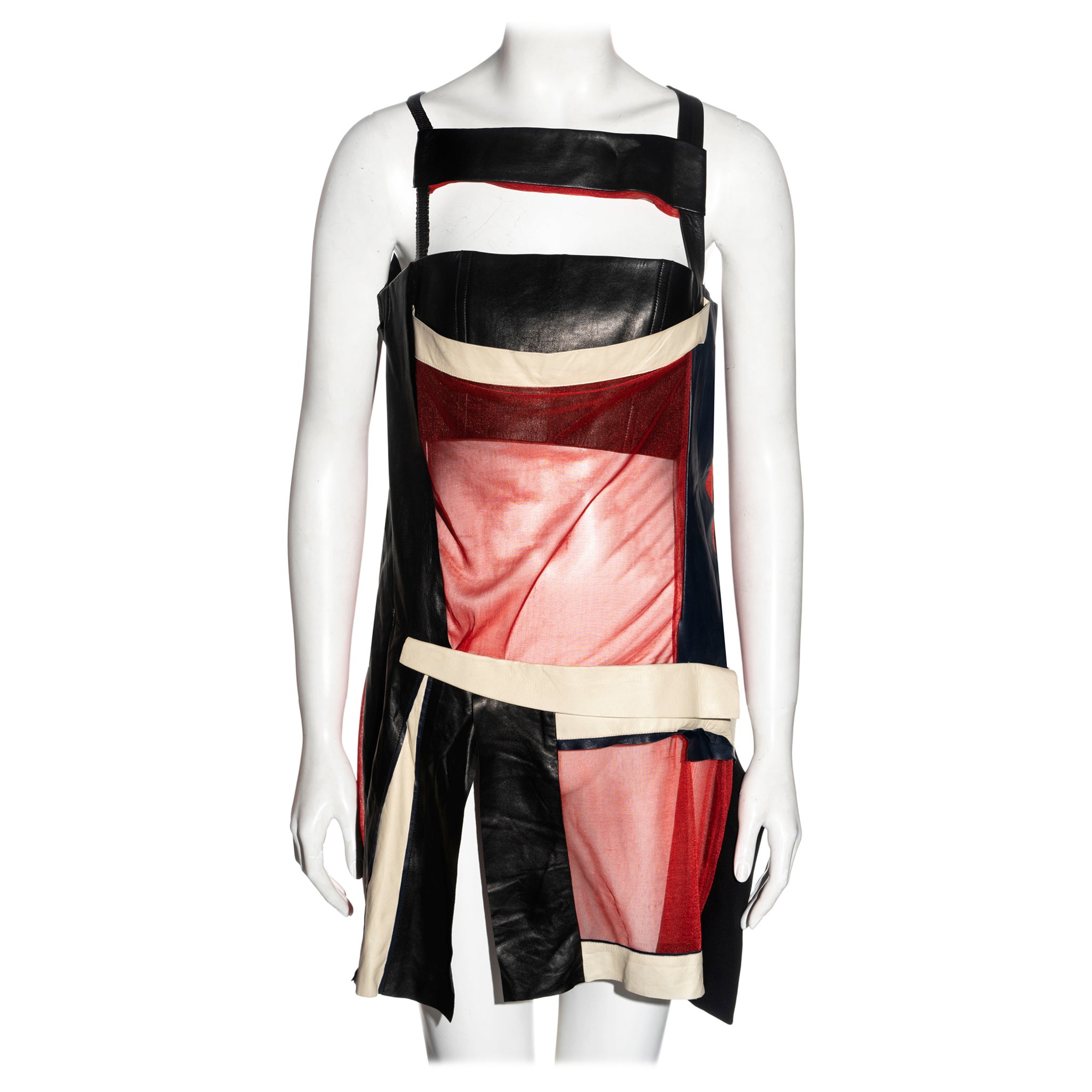 Balenciaga by Nicolas Ghesquière black and red leather mini dress, ss 2010 For Sale