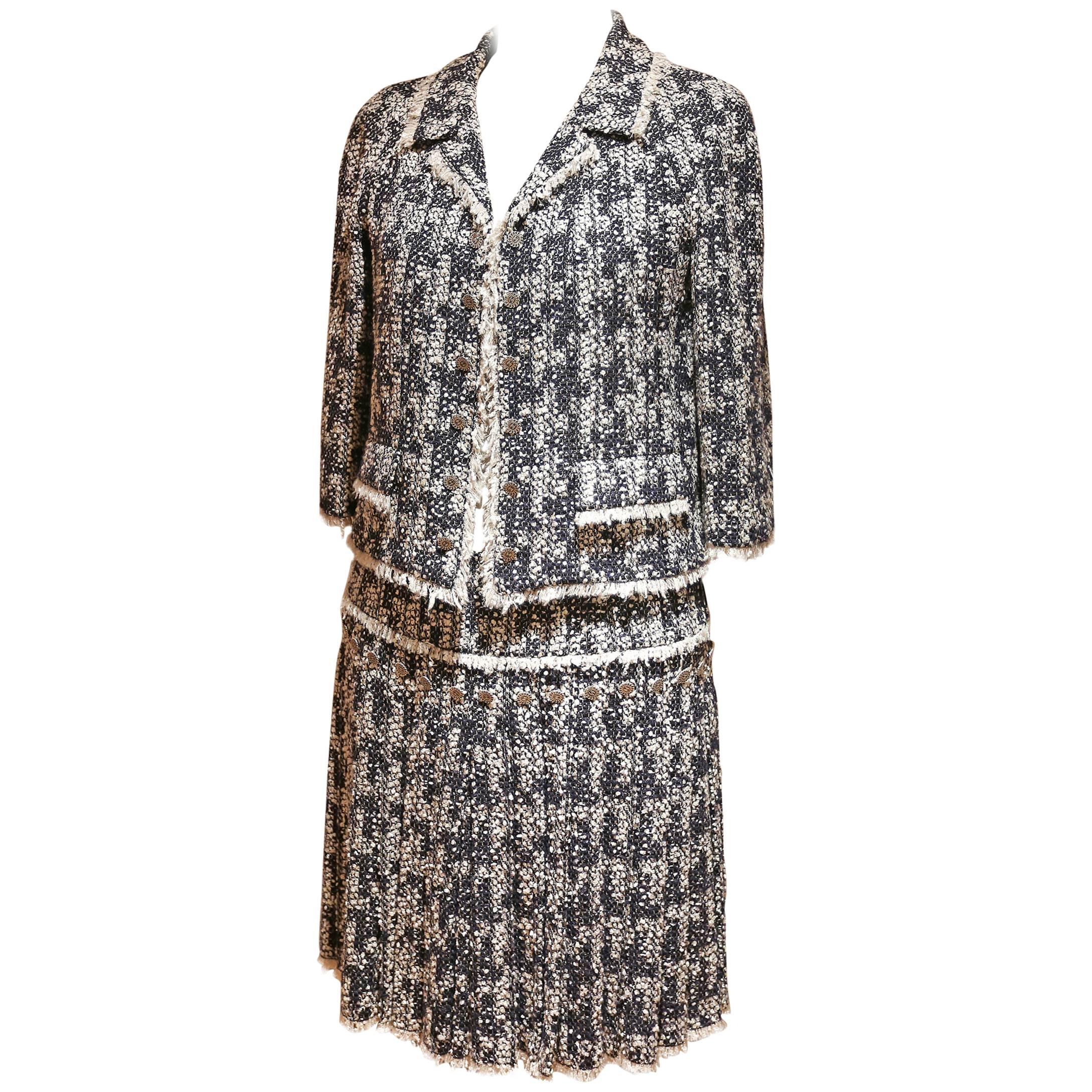 Chanel navy metallic boucle tweed skirt suit, Autumn-Winter 2005