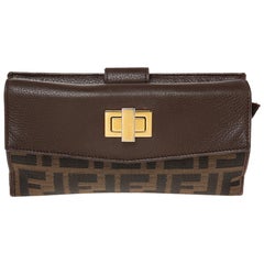 Fendi Tobacco Zucca Canvas and Leather Turnlock Flap Continental Wallet