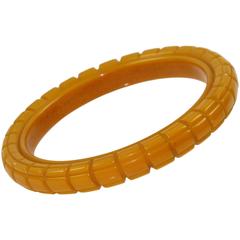 Bakelite Geometric Deeply Carved Bracelet Bangle Warm Butterscotch Color 9