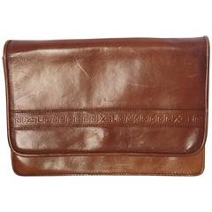 Retro Yves Saint Laurent genuine brown leather mini document bag, clutch purse