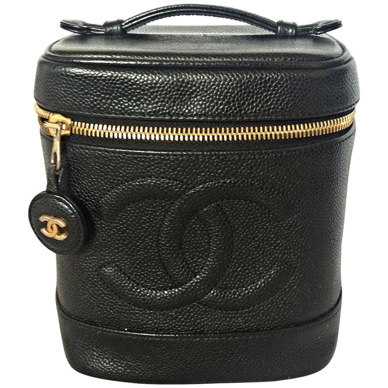 Vintage CHANEL black caviarskin cosmetic and toiletry mini bag, party