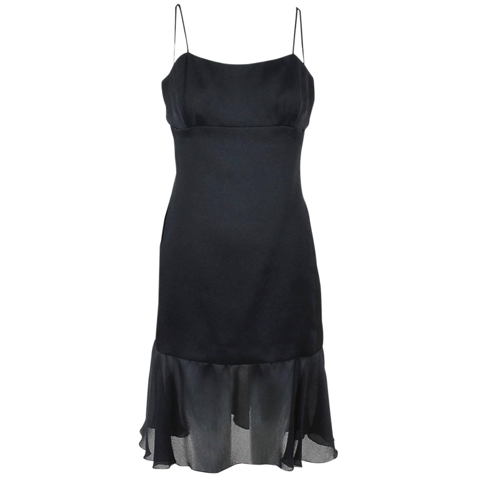 Chanel Boutique 97P Black Silk Spaghetti Strap 'CC' Button Dress SZ 40 For Sale