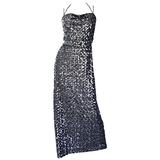 Erstaunlich 1970er Norman Berg für Buckner's Silbernes Vintage Neckholder-Strickkleid mit Pailletten