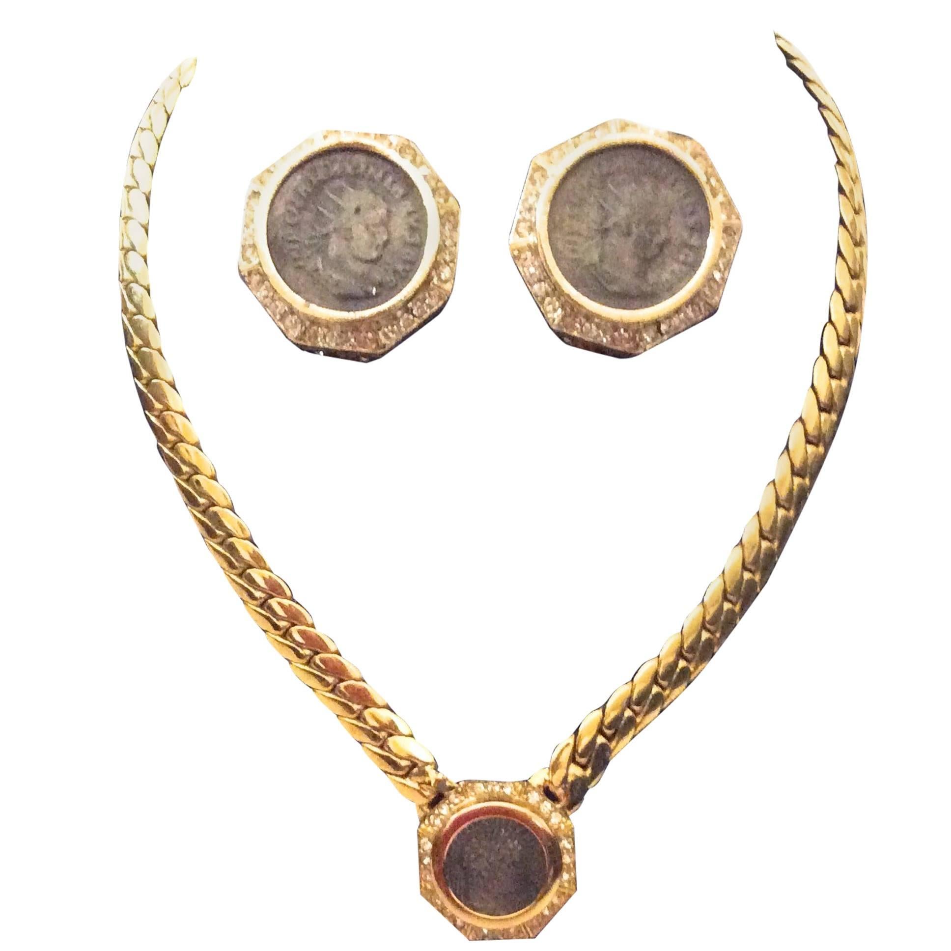 Vintage 1970's Ciner Coin Necklace and Earring Set 