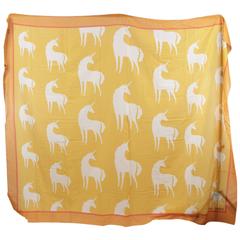 HERMES PARIS Yellow Orange UNICORN Cotton BEACH PAREO Cover Up WRAP