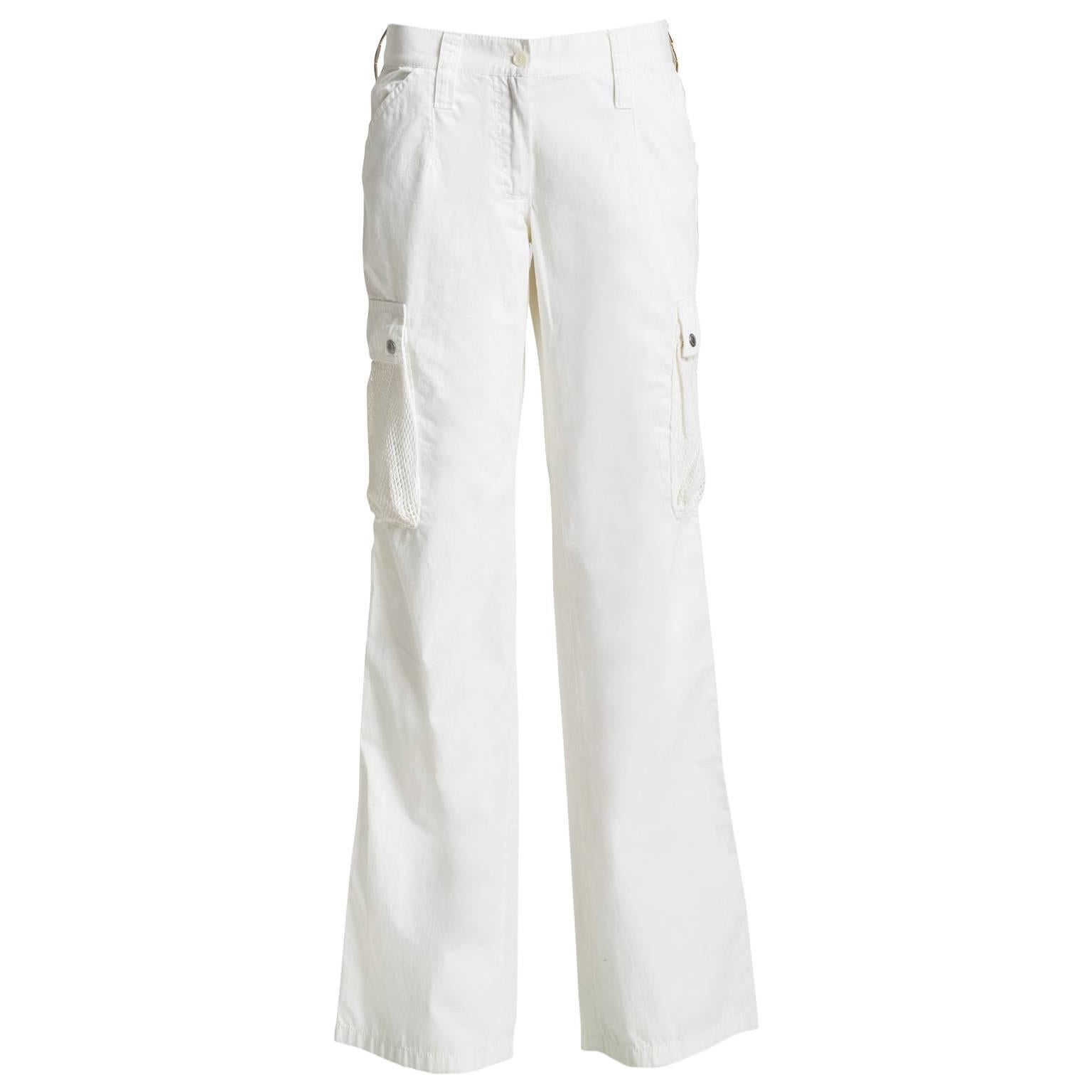Dolce and Gabbana Egg White Cargo Trousers with Mesh Pockets  For Sale
