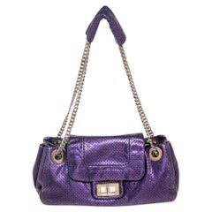 Chanel Purple Perforated Shine Leather Classic Flap Accordion Bag