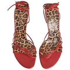Dolce and Gabbana Red Leather Heeled Sandals UK Size 6