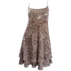 Años 90 Lillie Rubin Vestido picardías vintage de gasa de seda y lentejuelas con estampado de piel de serpiente