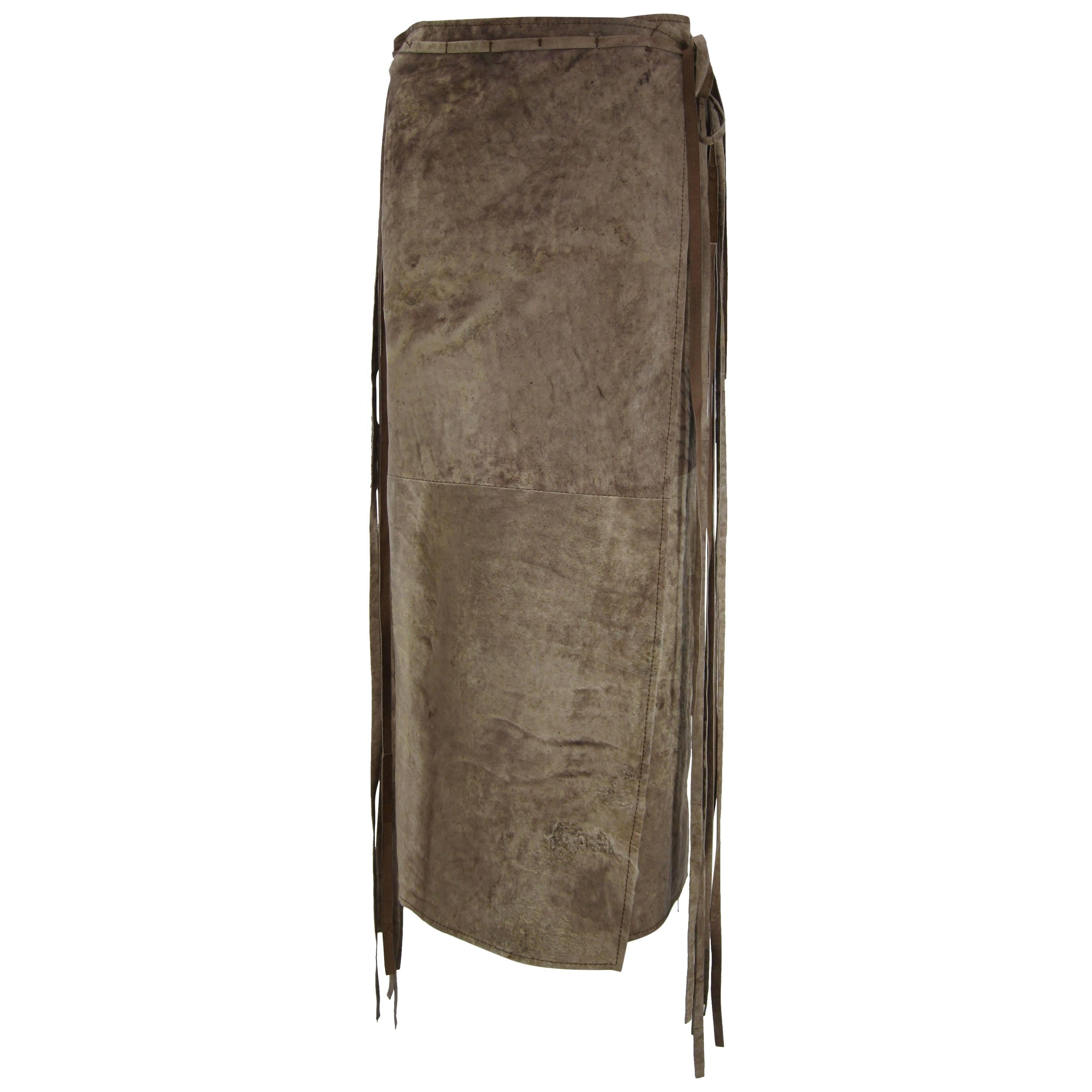 Ann Demeulemeester Distressed Weathered Leather Wrap Skirt