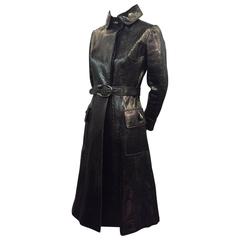 Vintage 1970s Gucci Black Snakeskin Trench Coat w/ Signature Hardware Buckle 