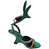 1980 Charles Jourdan Sandale turquoise avec semelle compensée découpée style années 1940