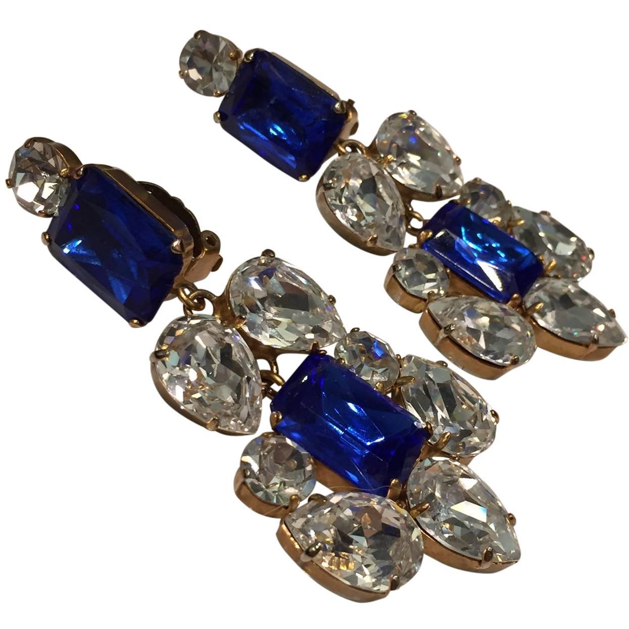 Stunning Sapphire & Rhinestone Chandelier Earrings 