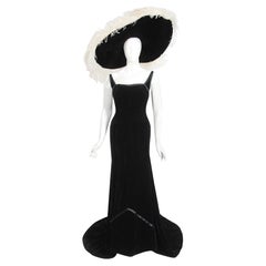 Vintage 1967 Don Loper Couture For Barbra Streisand Black Hourglass Gown & Hat