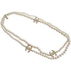 Chanel NEW Limited Edition Double Strand Pearl Gold CC Charm Necklace in Box