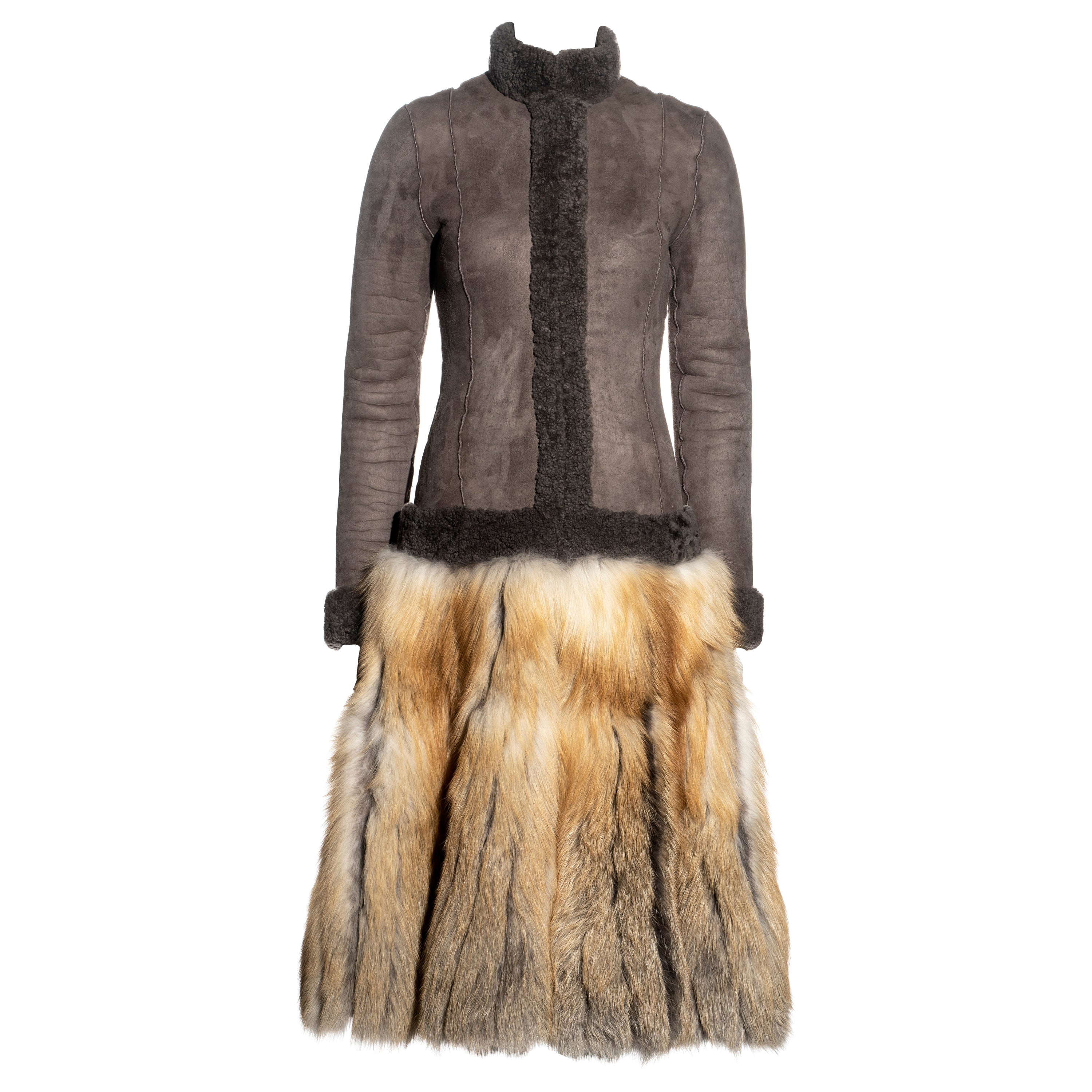 Jean Paul Gaultier sheepskin and fox fur coat dress, fw 2006