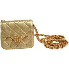 Chanel Gold Lambskin Leather Gold Hardware Mini Crossbody Shoulder Flap Bag