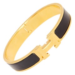 Hermes Clic H Gold Plated Black Enamel Cuff Bracelet PM