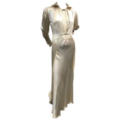 Vintage 1930s 2-Piece Bridal Bias-Cut Gown and Coat w Long Train and Rhinestone Neck