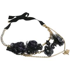 Louis Vuitton Mixed Media Gold Chain Rhinestone Flower Charm Necklace in Box 1