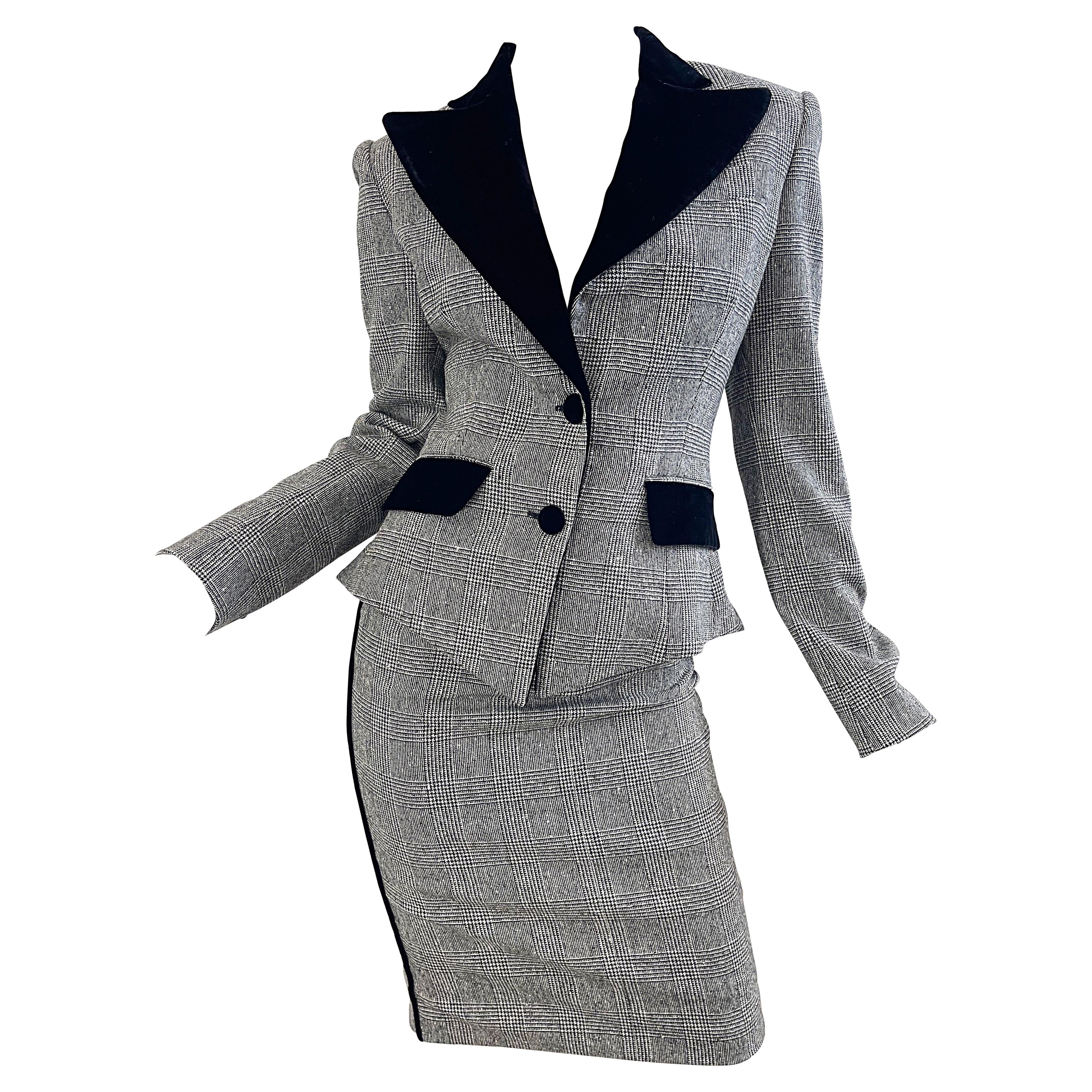 Roberto Cavalli Runway Fall 2005 Size 42 / 8 Black White Plaid Skirt Suit Y2K